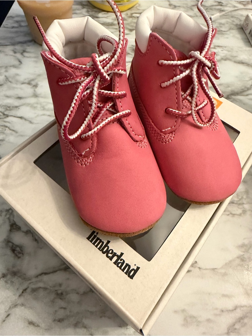 Timberland Pink Lace-Up Baby Crib Shoes - Picture 2 of 8